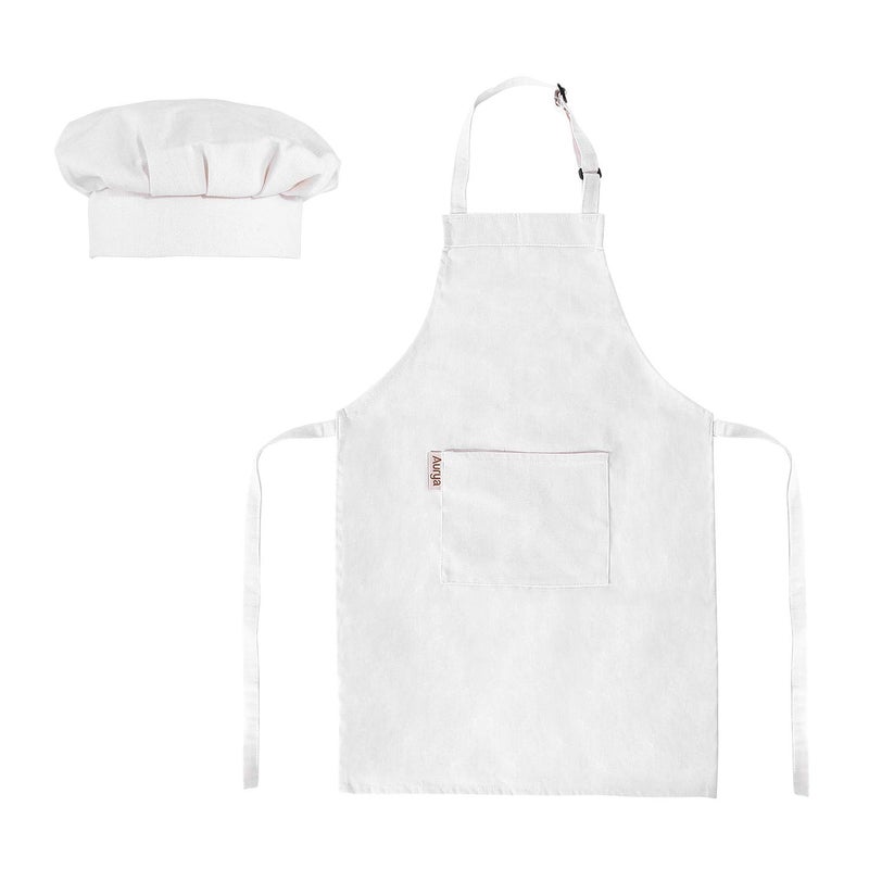Aurya Kids Apron and Chef Hat Set-Adjustable Child Apron for Boys and Girls for Cooking Baking Off-white - Image 1